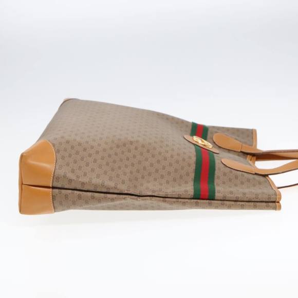 GUCCI Micro GG Canvas Web Sherry Line Tote Bag Beige Gold Auth kk337 - Picture 4 of 16